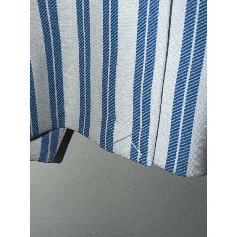 TOCCIN Blue White Striped Double Breasted Blazer Gold Button Peaked Lapel Jacket